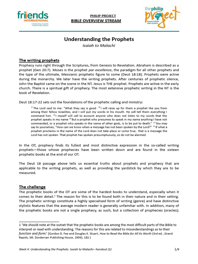4 2 1 Understanding The Prophets Handout Pdf