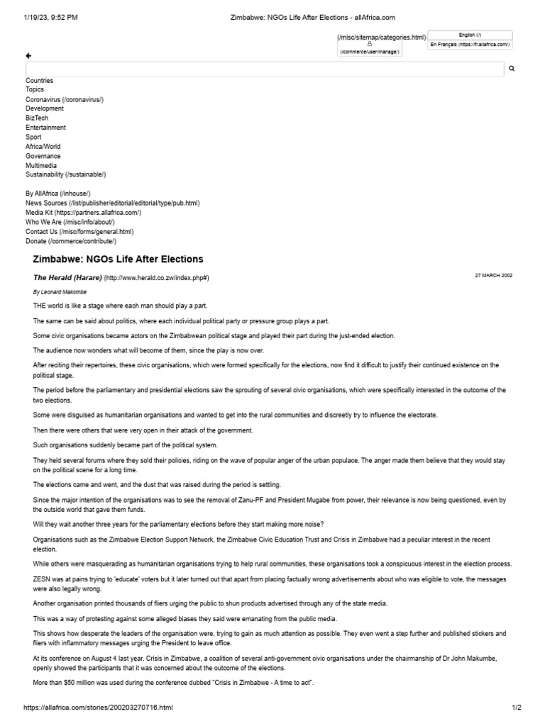 Zimbabwe - NGOs Life After Elections | PDF