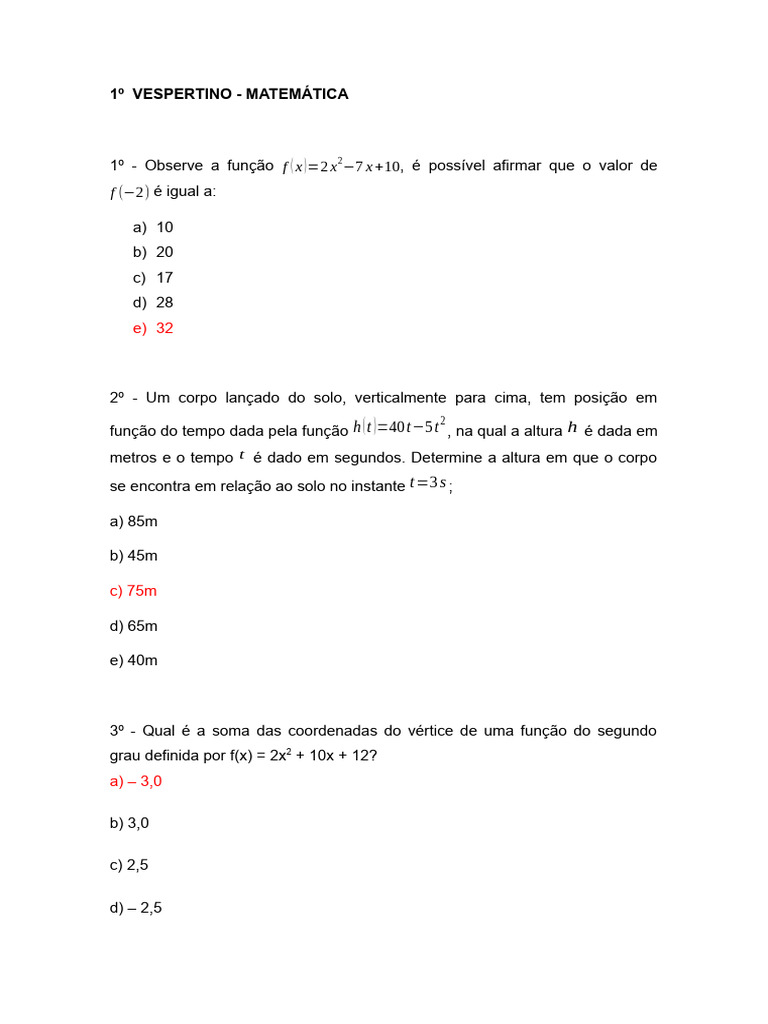 Questões de Matemática para Vestibular | PDF | Tempo