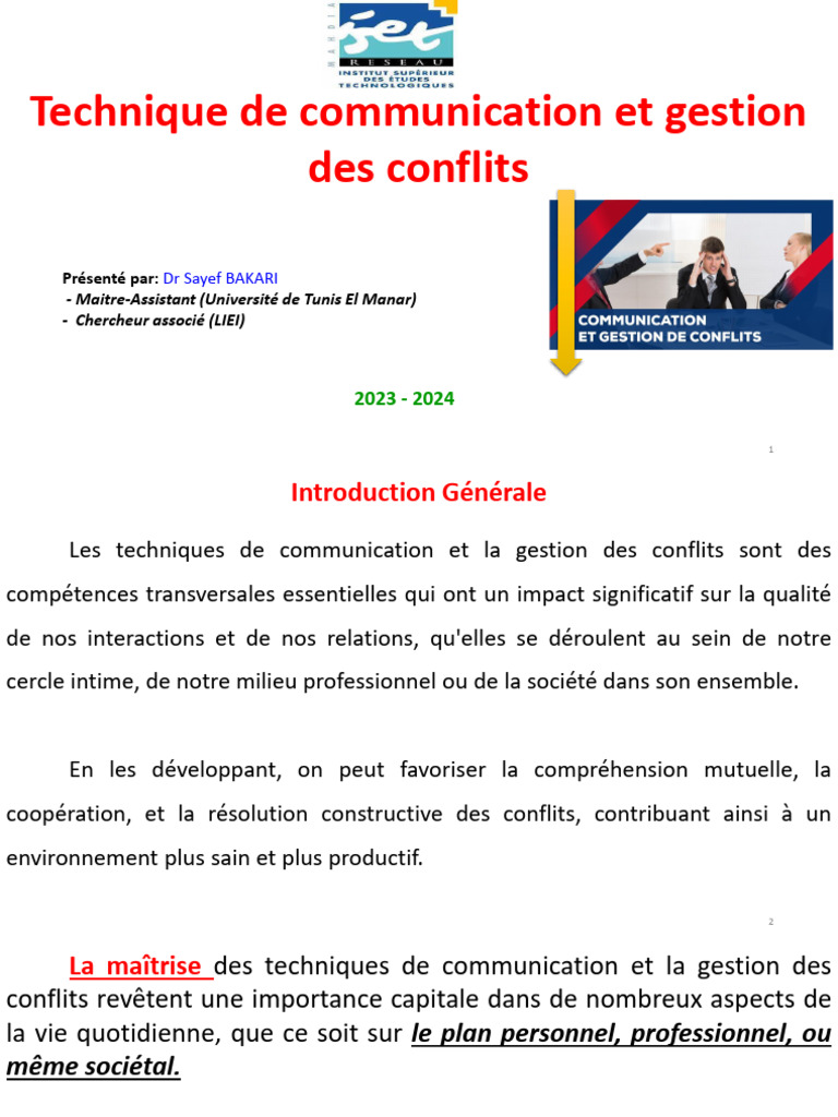 Communication et gestion des conflits | PDF | la communication ...
