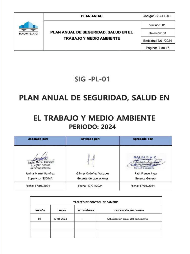 Plan Anual de Seguridad y Salud 2024 | PDF | La seguridad | Business
