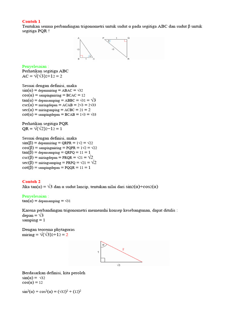Contoh SOAL TRIGONOMETRI PERBANDINGAN | PDF