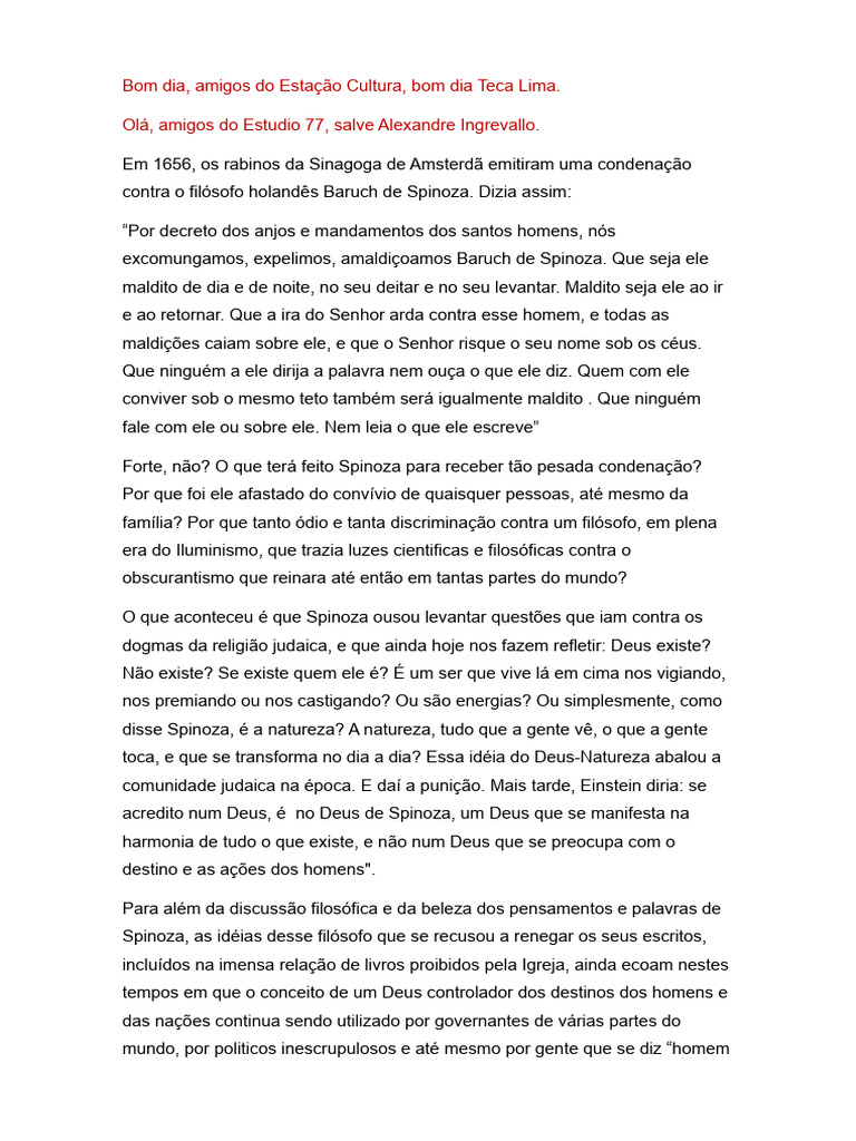 O Deus de Spinoza e suas Controvérsias | PDF | Deus | Baruch Spinoza