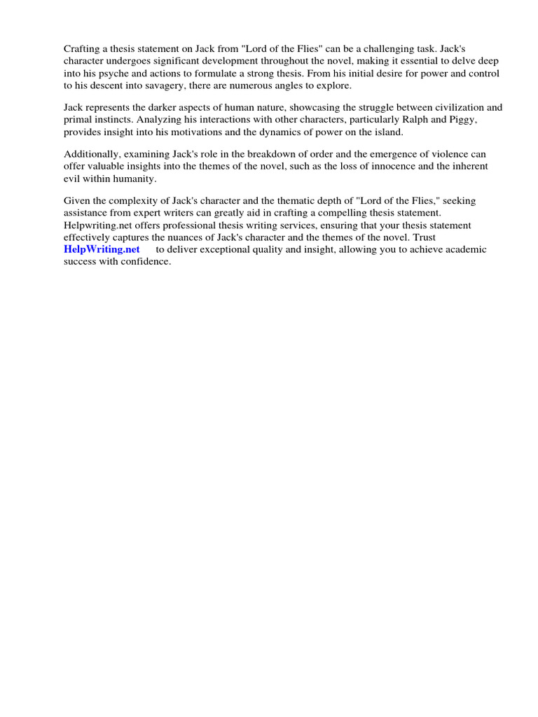 Lord of The Flies Thesis Statement On Jack PDF