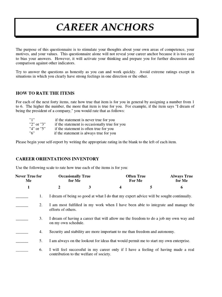 Career Anchors PDF Social Psychology Behavioural Sciences