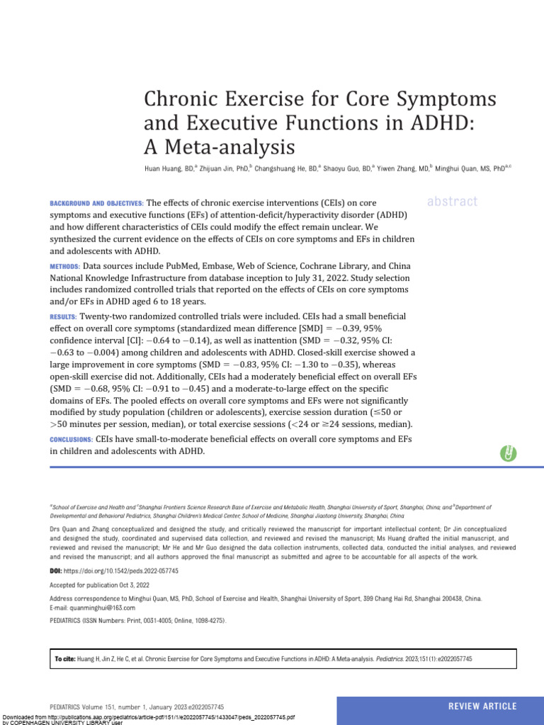 Chronic Exercise Effects on ADHD Symptoms | PDF | Self-Improvement ...