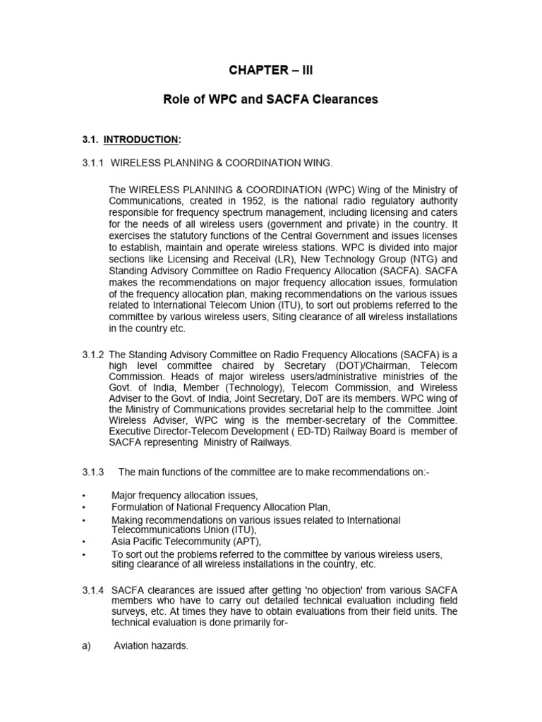 WPC and SACFA Clearance Guidelines | PDF | Very High Frequency | Radio