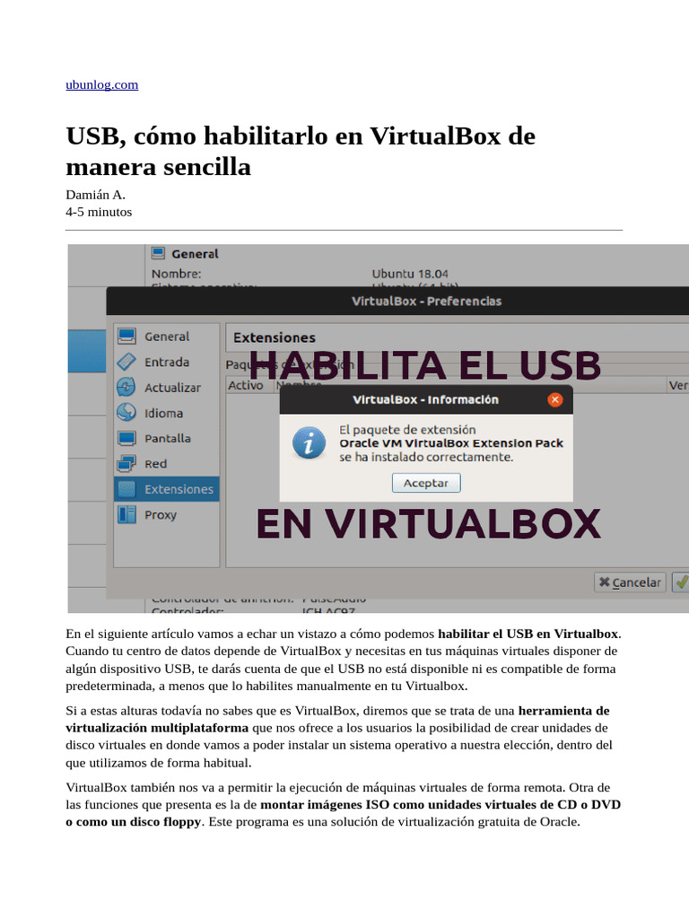USB-Habilitarlo en Virtualbox | PDF