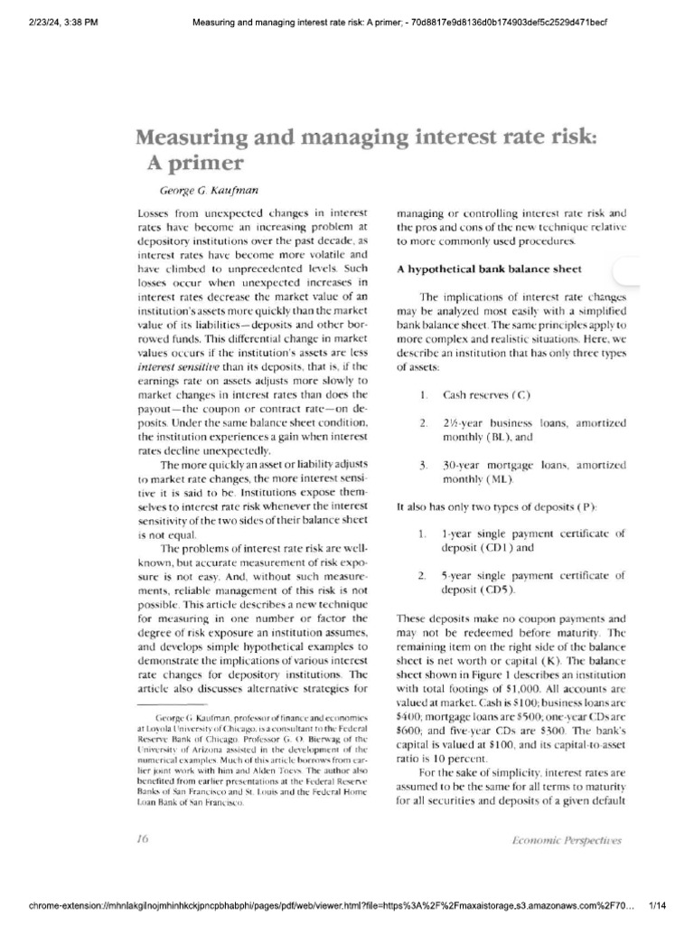 Measuring and Managing Interesr Rate Risk | PDF