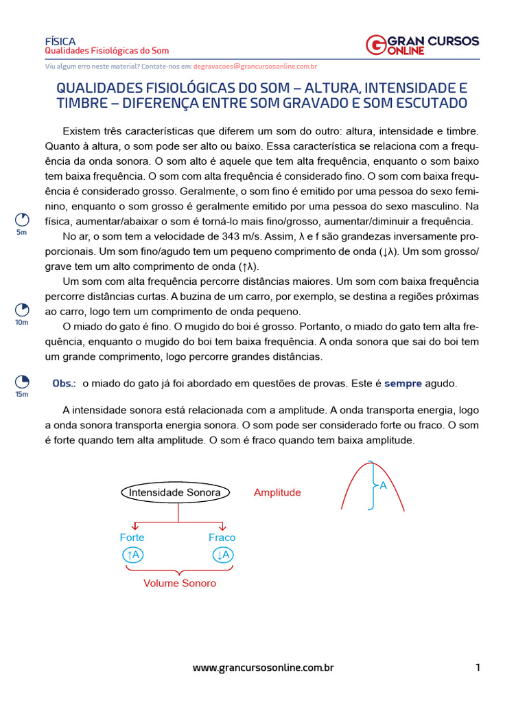 Altura, Intensidade e Timbre do Som | PDF | Harmônica | Som