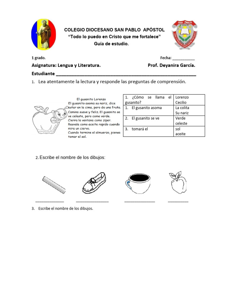 Guía de estudio 1° grado Cristo de la Guía | PDF | Artes del Lenguaje y ...