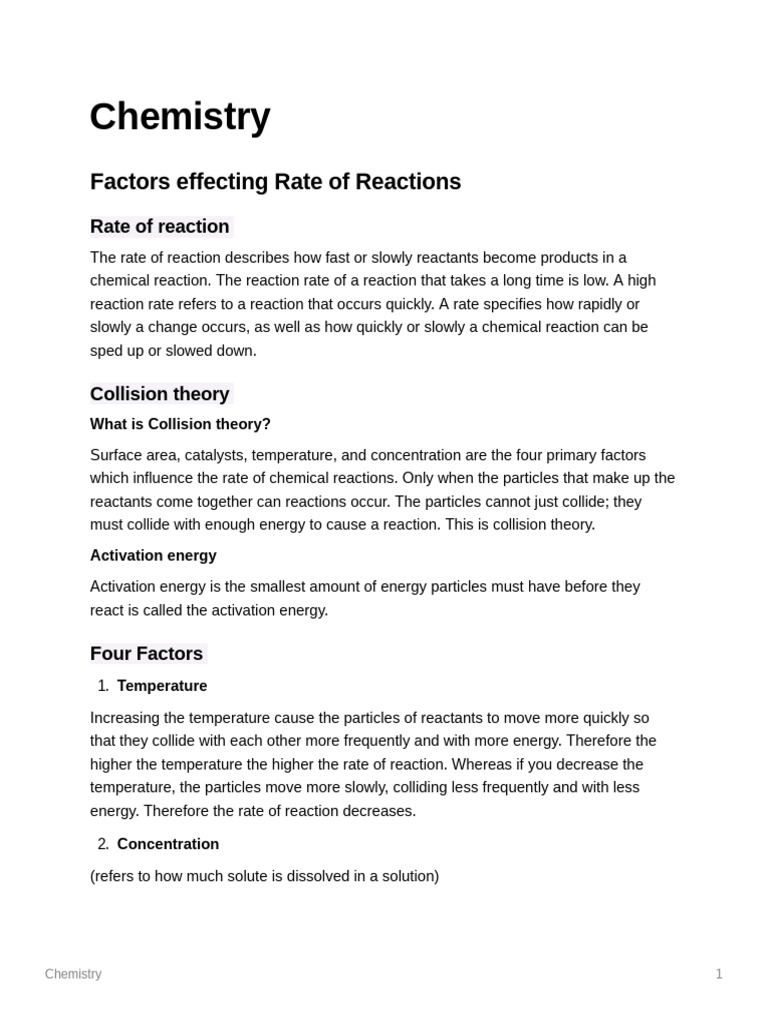 Factors Influencing Reaction Rates in Chemistry | PDF | Reaction Rate ...