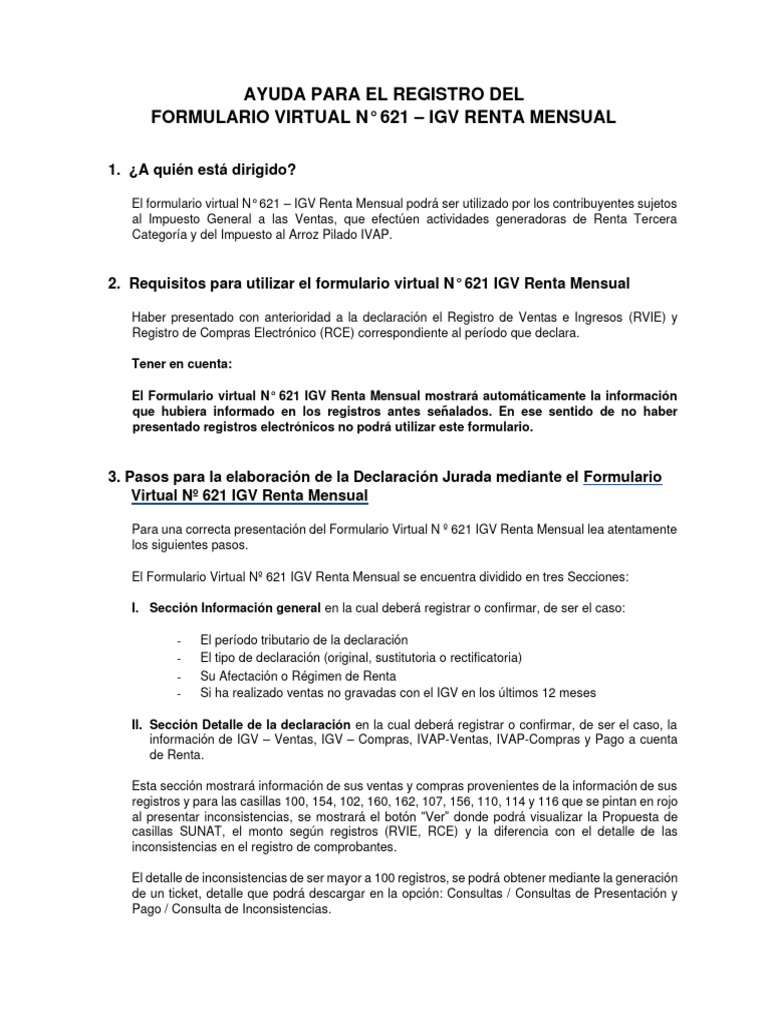 Guía para el Formulario 621 IGV Mensual | PDF | Impuestos | Impuesto ...