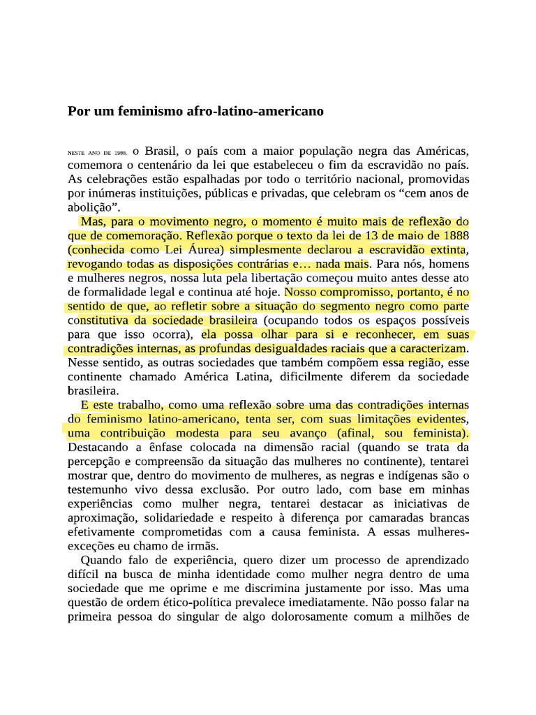 Gonzalez por um feminismo afro latino americano leitura do texto por