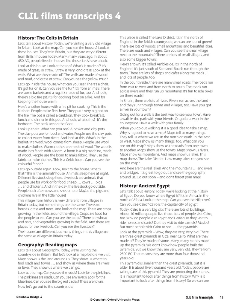 Rainbow Bridge 4 Clil Films Transcripts | PDF | Ancient Egypt