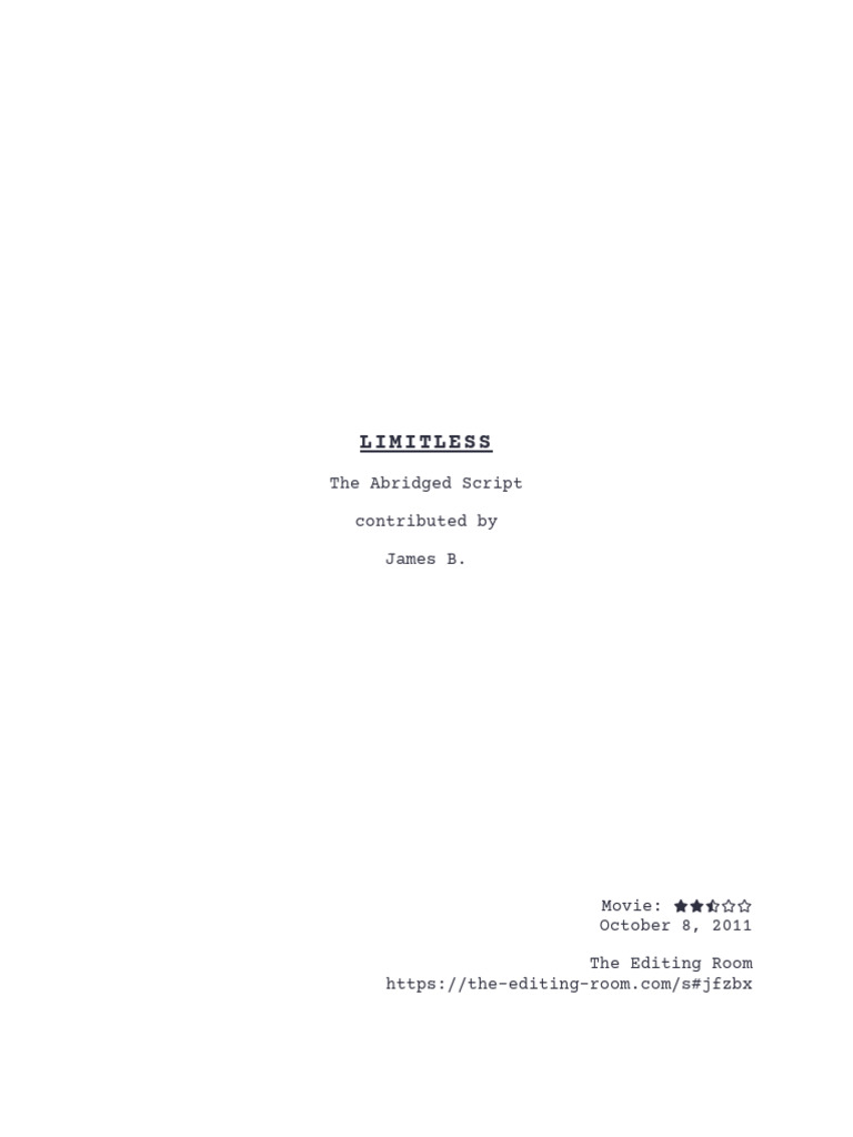 Limitless - The Abridged Script - The Editing Room | PDF