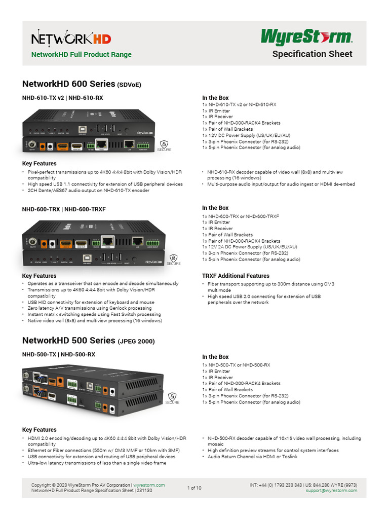NetworkHD Full Range - SpecSheet - 231130 - EN | PDF | Hdmi | Usb