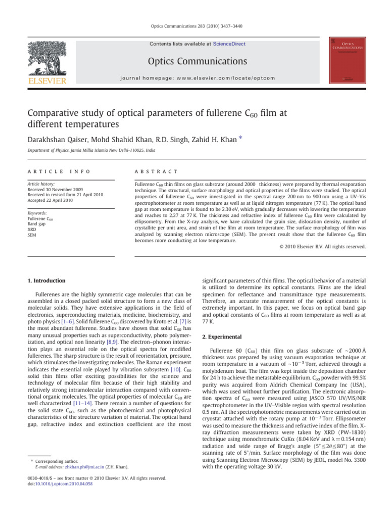 c60 Absorption Spectra | PDF | Refractive Index | Absorption Spectroscopy
