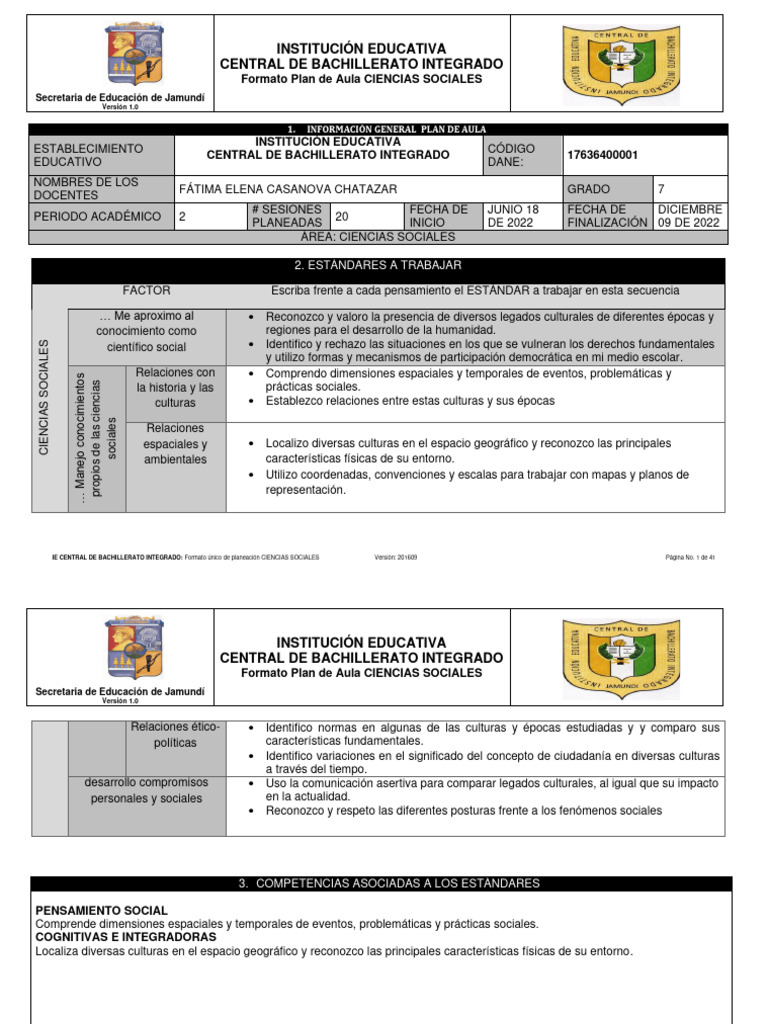 Plan de Aula 7 Segundo Periodo Ciencias Sociales | PDF | Salón de ...
