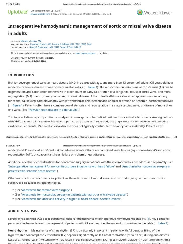 Intraoperative Hemodynamic Management of Aortic or Mitral Valve Disease ...