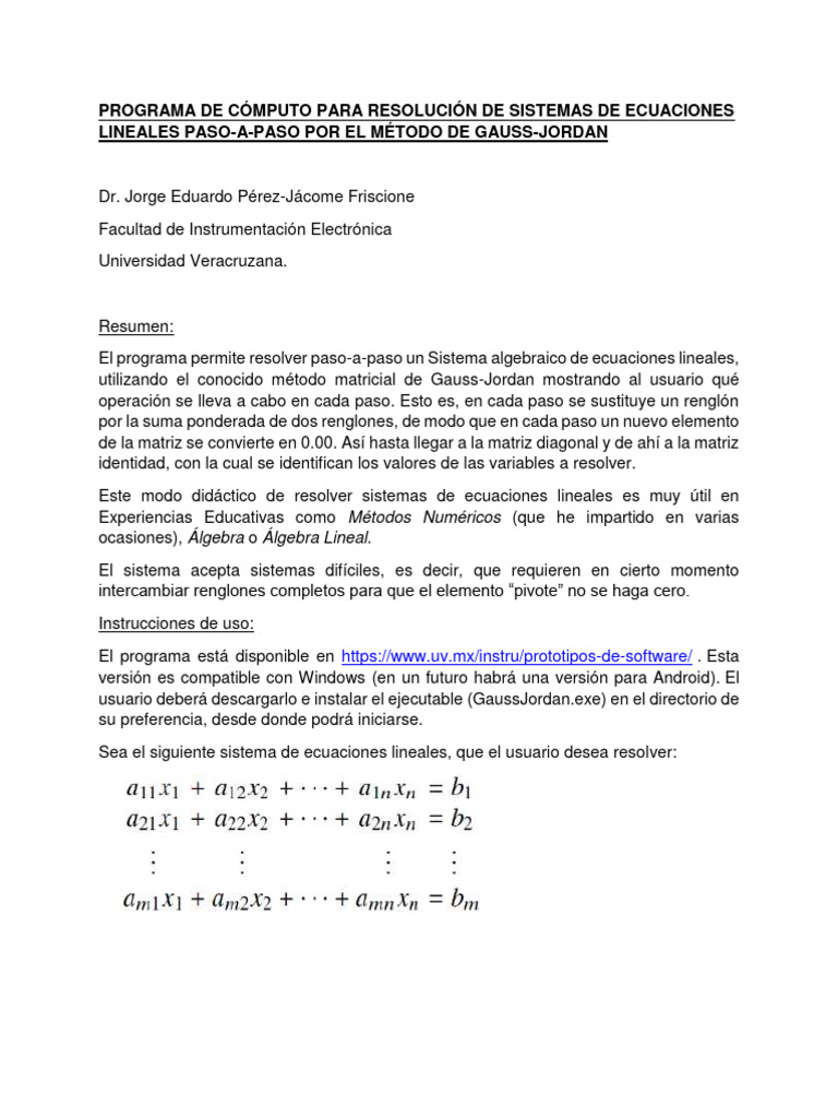 Program A Gauss Jordan | PDF | Matriz (Matemáticas) | Ecuaciones