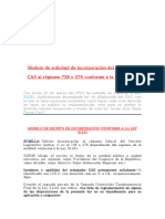 Modelo de Solicitud de Incorporación Del Trabajador CAS Al Régimen 728 o 276 Conforme A La Ley 31131