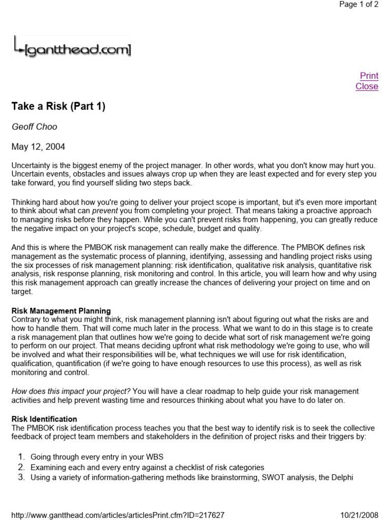 Take A Risk - Part 1 | PDF | Risk | Risk Management