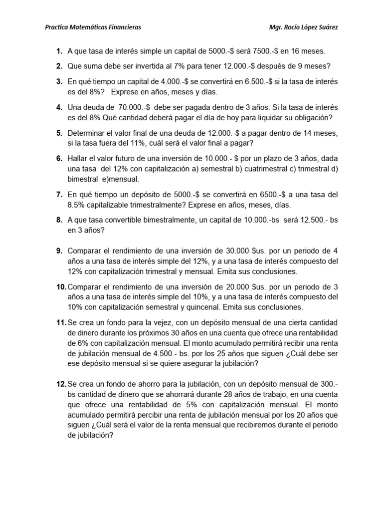 Ejercicios de Matemáticas Financieras | PDF | Jubilación | Finanzas ...