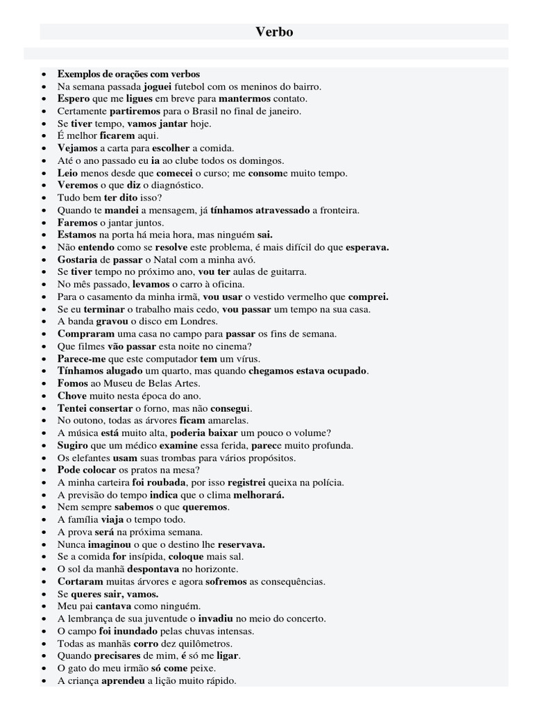 Exemplos de Frases com Verbos | PDF | Language Arts & Discipline | Art