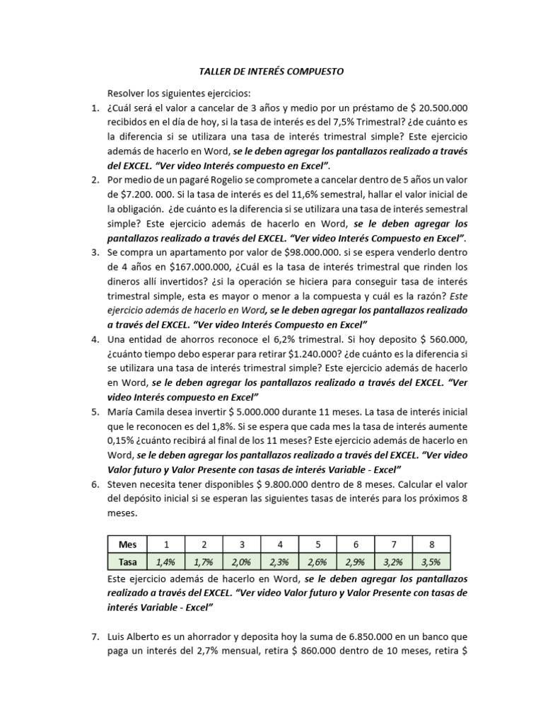 Taller de Interes Compuesto. | PDF | Sector privado | Bancario