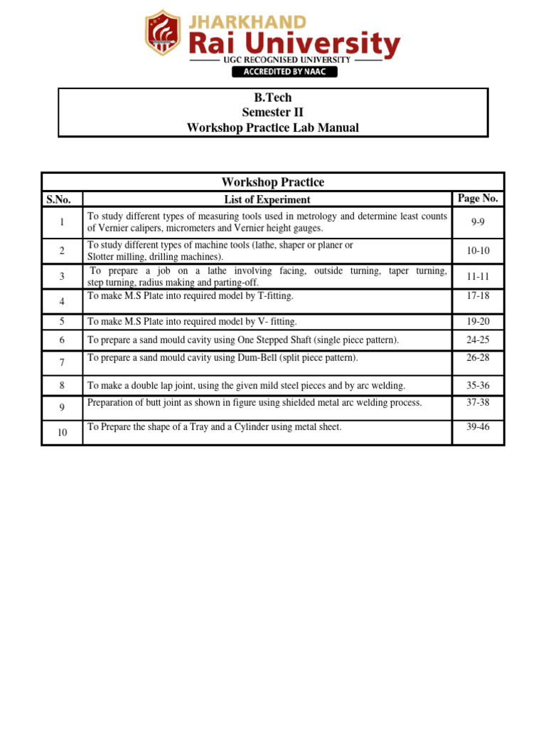 Workshop Practice Lab Manual | PDF | Welding | Construction