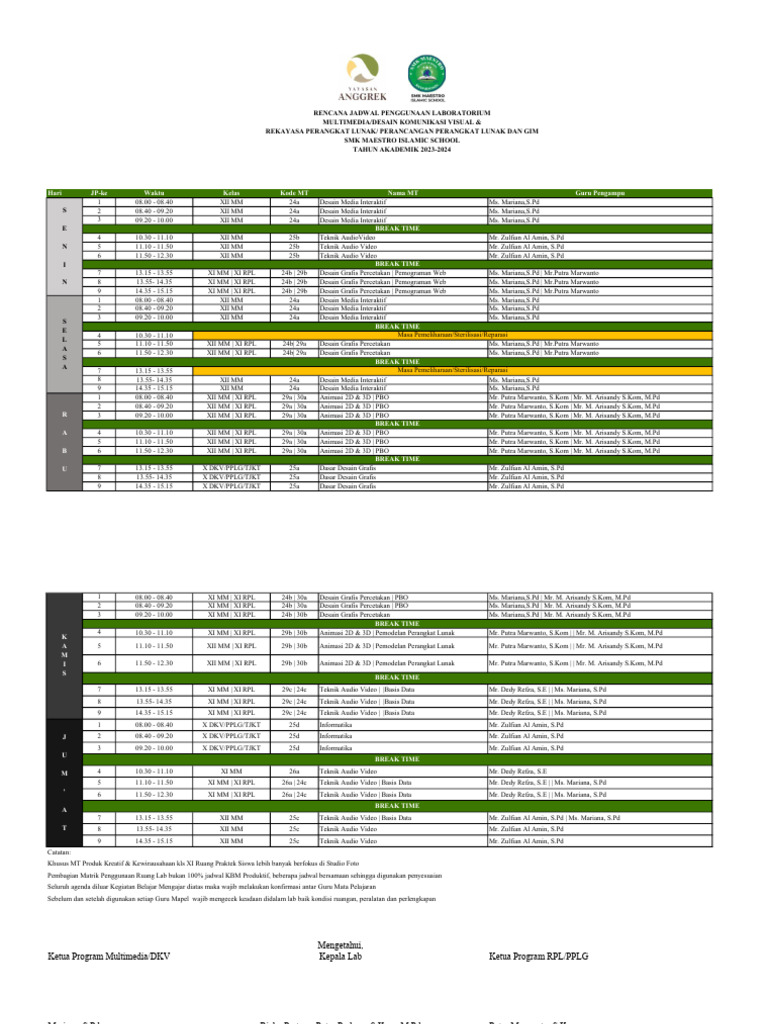RENCANA JADWAL PENGGUNA LAB MM-RPL-rev3 | PDF
