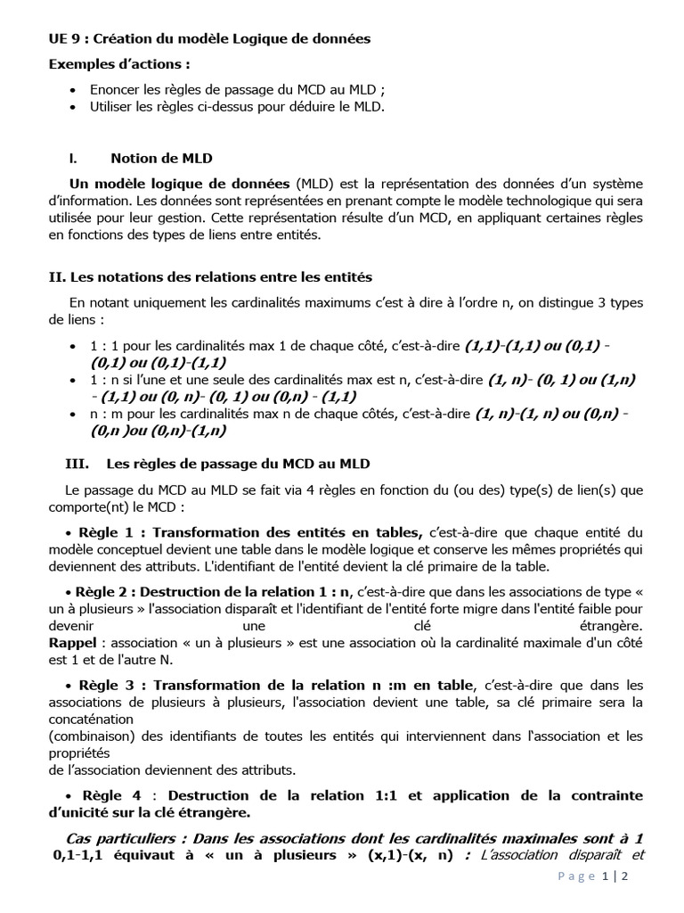 Modèle Logique de Données : MCD à MLD | PDF | Bases de données ...