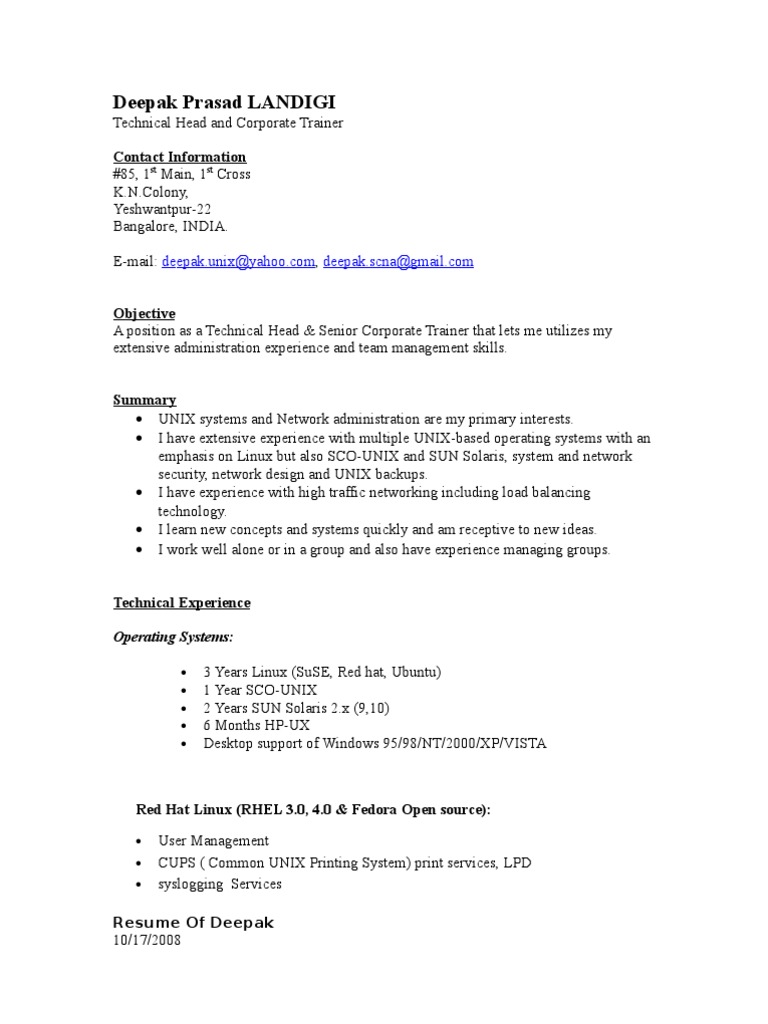Technical Trainer & Head Profile | PDF | Linux | Operating System