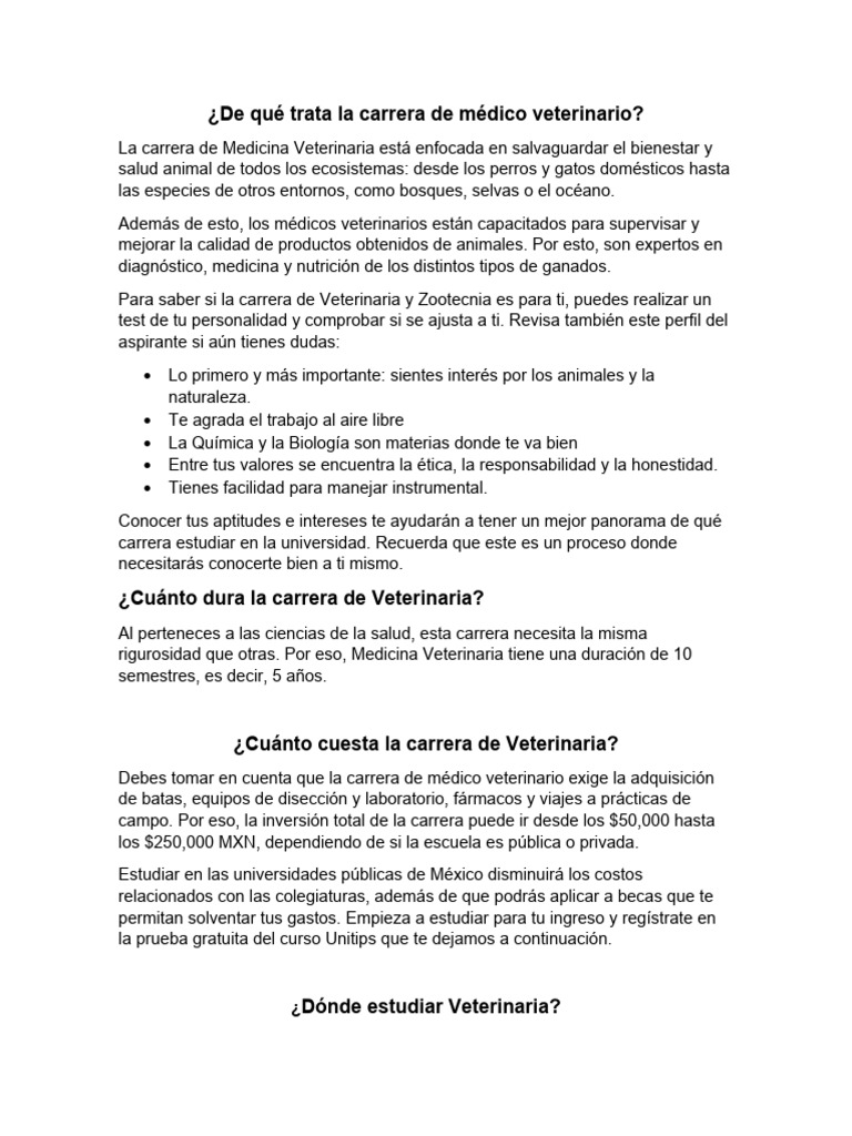 Carrera en Medicina Veterinaria | PDF | Medicina Veterinaria | Medicina