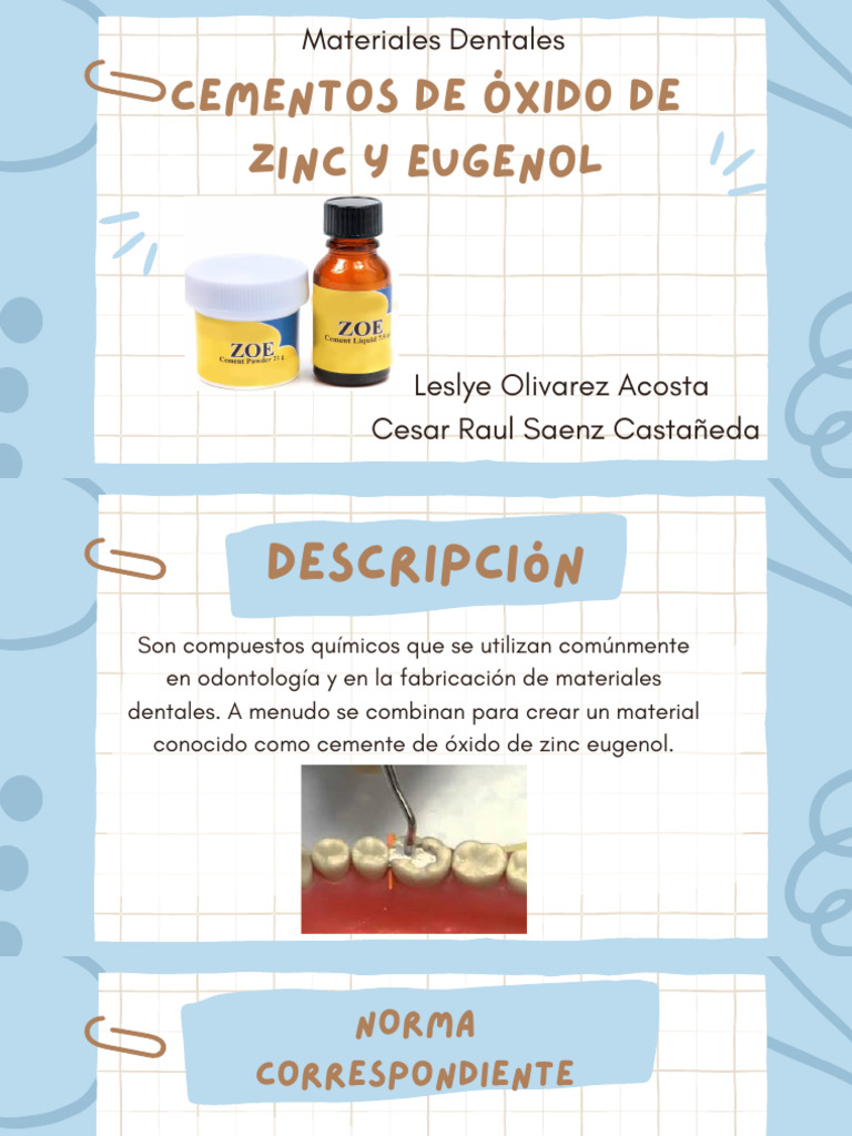 Oxido de Zinc y Eugenol | PDF | Cemento | Óxido de zinc