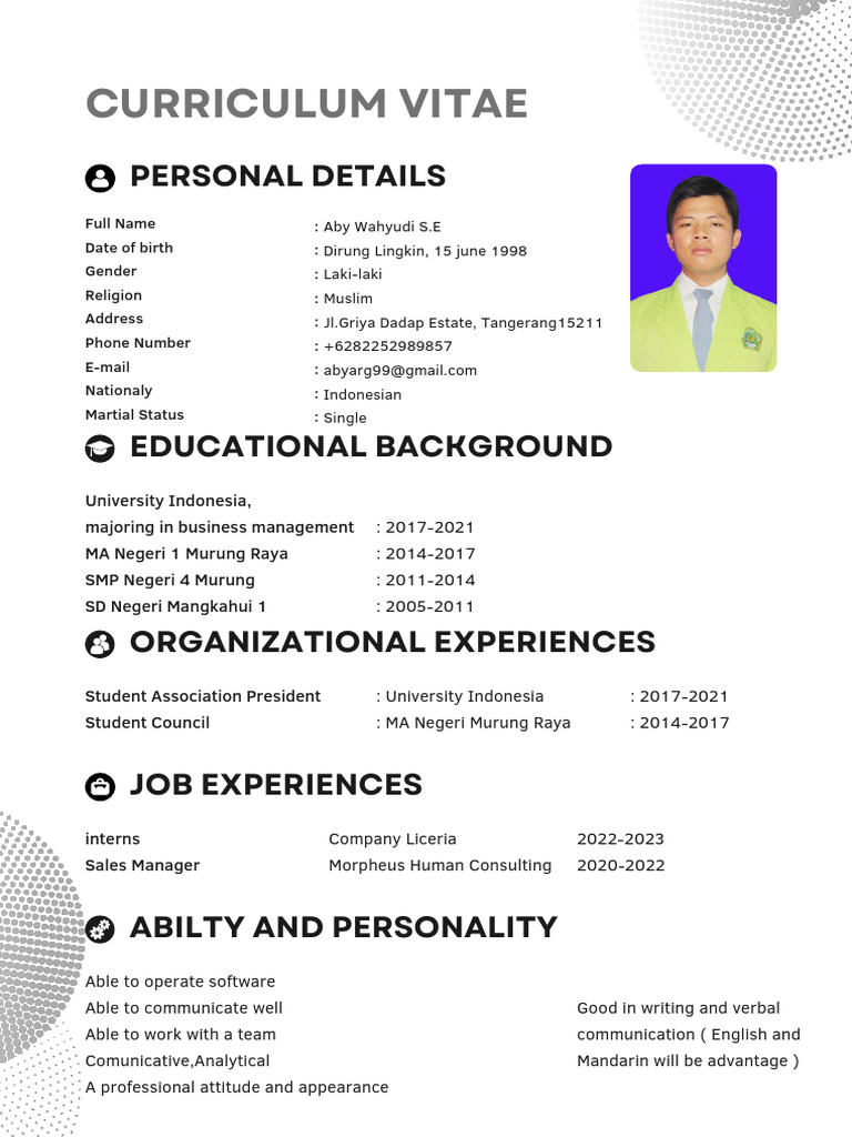 Curriculum Vitae Dalam Bahasa Inggris | PDF