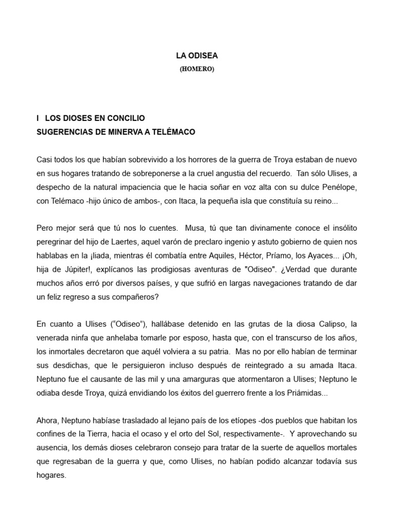 Homero La Odisea Pdf Odiseo Guerra Troyana