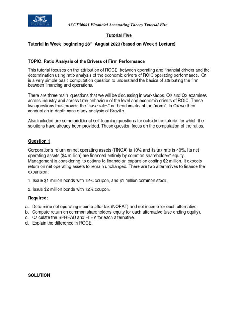 Tutorial 5 FAT Solution (Unimelb) | PDF | Profit (Economics) | Investing