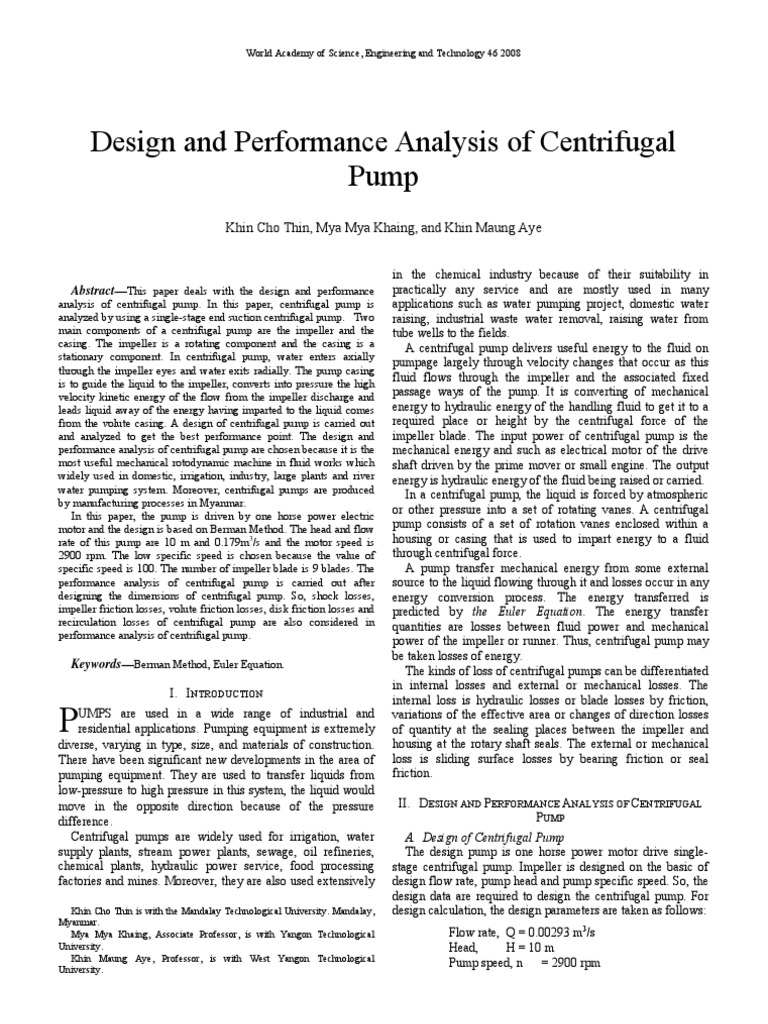 Design and Performance Analysis of Centrifugal Pump | PDF | Pump ...