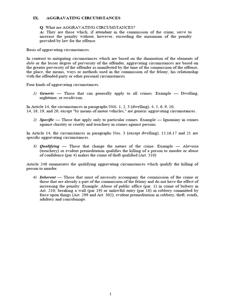 Notes in article 14 of the revised penal code aggravating circumstance
