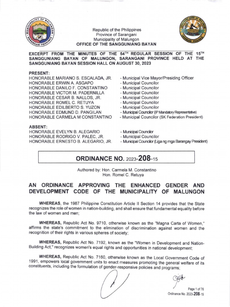 Malungon GAD Code Ordinance | PDF | Domestic Violence | Discrimination