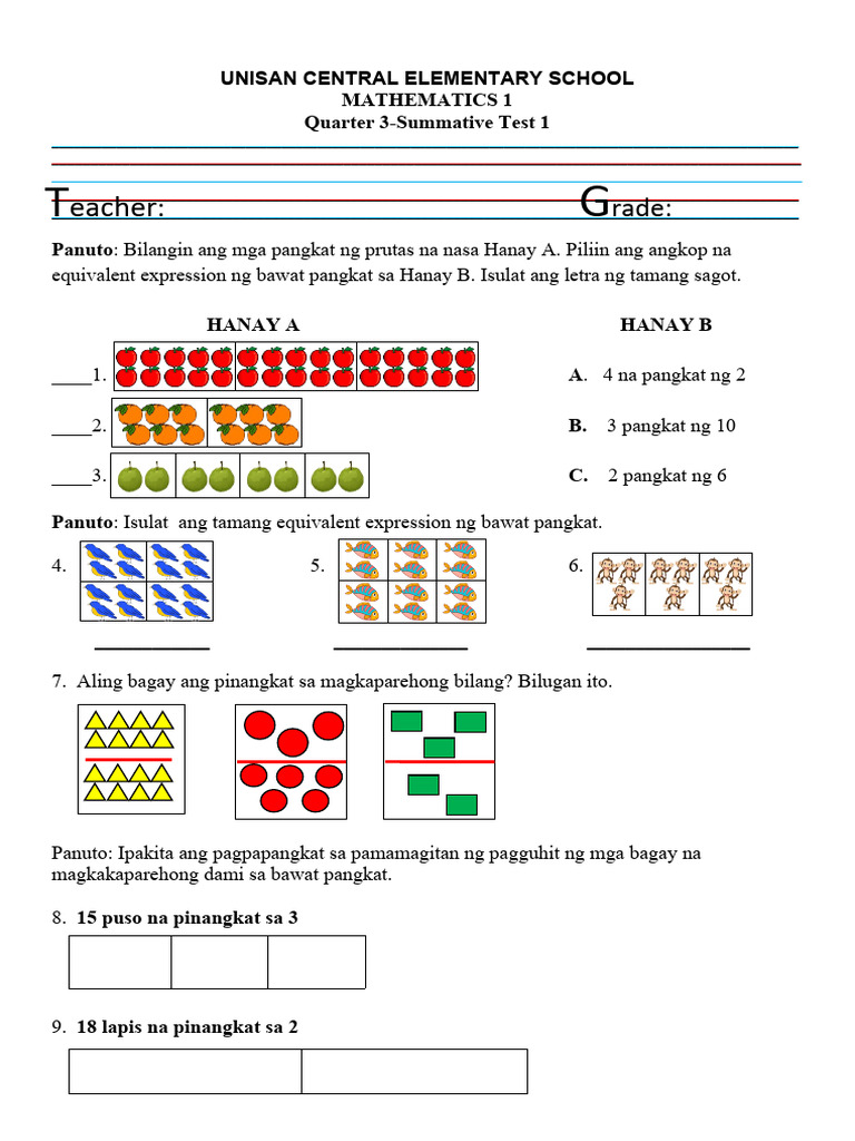 Q3 1st Summative Test In Math1 Pdf
