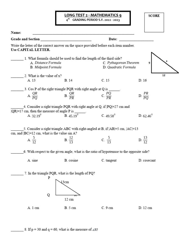 Long-Test2 Trigonometry - Lda | PDF | Trigonometric Functions | Triangle