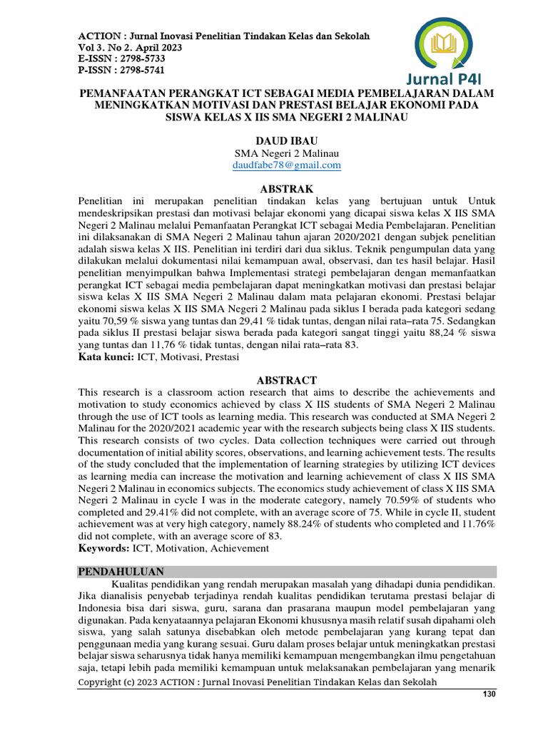 ACTION: Jurnal Inovasi Penelitian Tindakan Kelas Dan Sekolah Vol 3. No ...