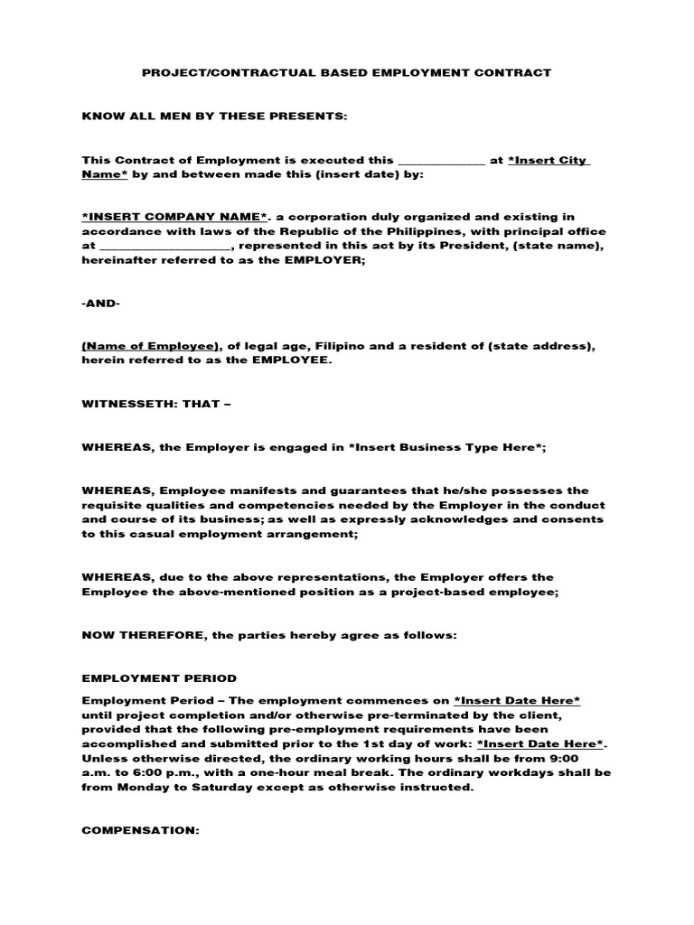 Contractual-Project Based Employment Contract | PDF | Finance & Money ...