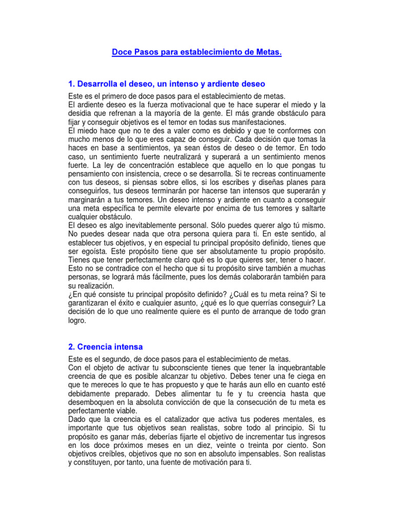 12 Pasos Para Alcanzar Metas Pdf Conocimiento Temor