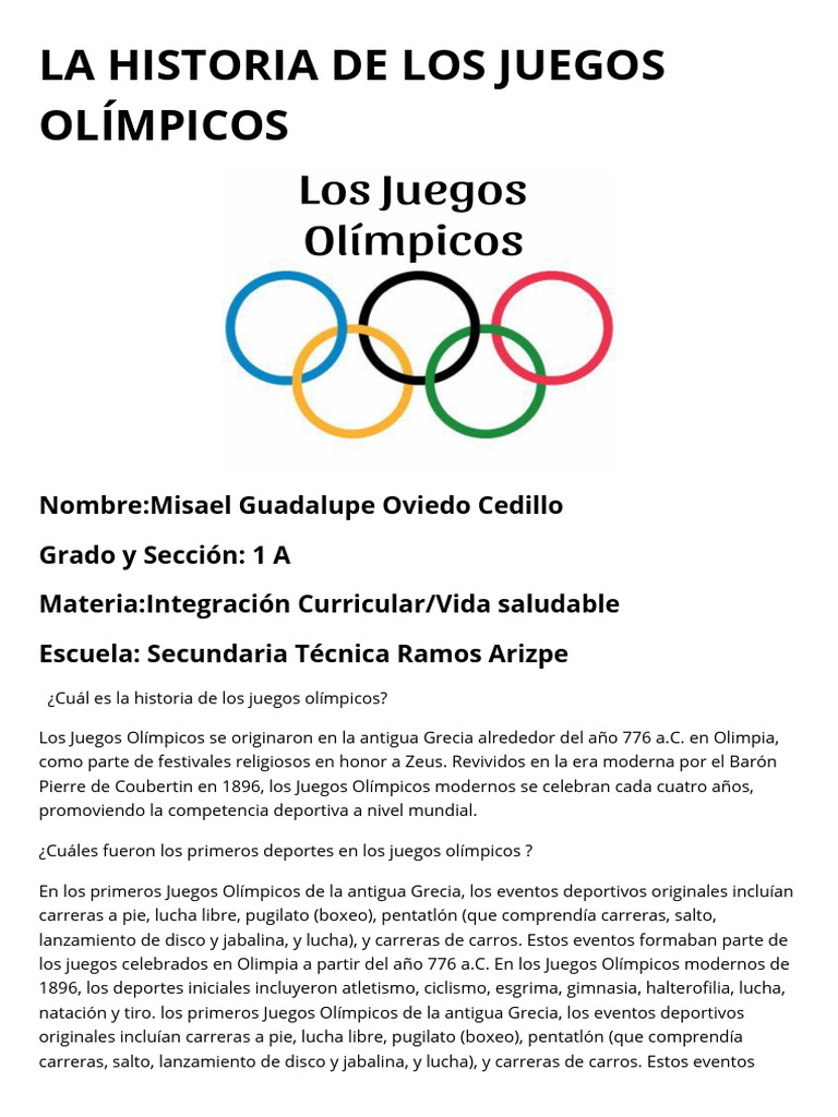 Historia y Deportes de los Juegos Olímpicos | PDF | Ciencias sociales ...