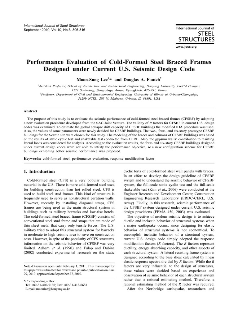 Performance Evaluation of Cold-Formed Steel Braced Frames Designed ...