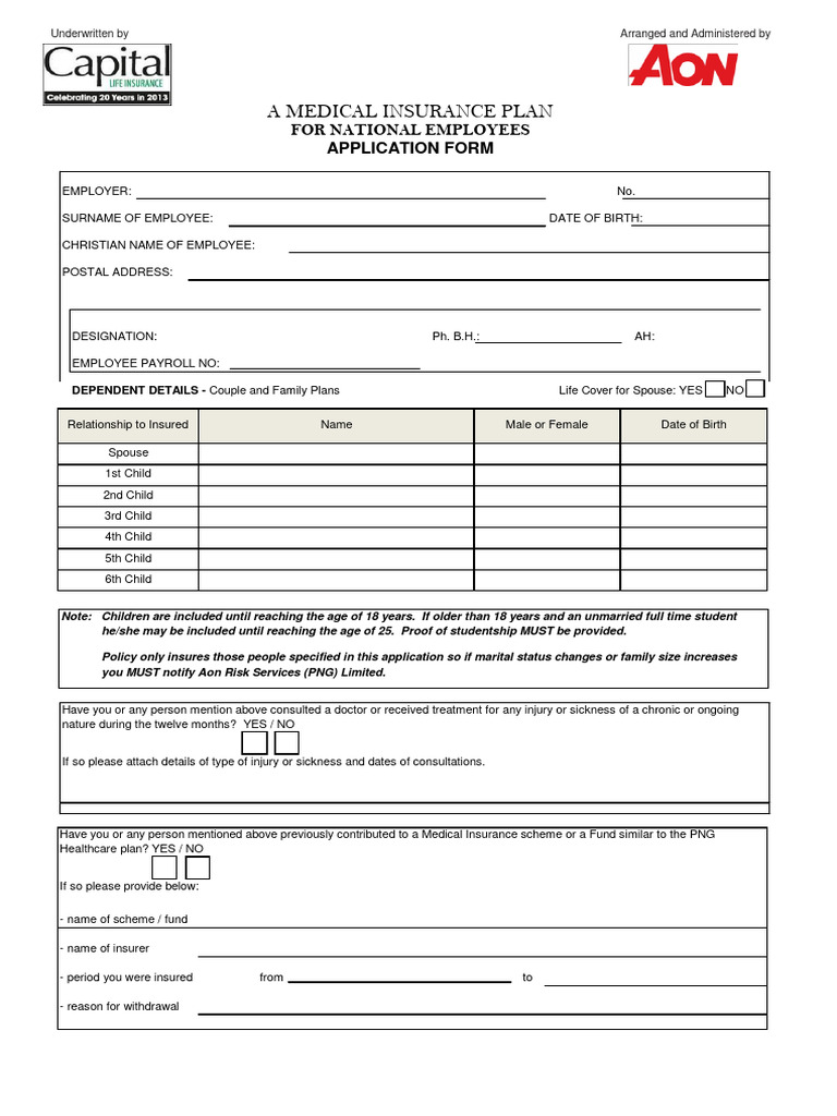 PNG Medical Insurance Application Form | PDF | Insurance | Employment